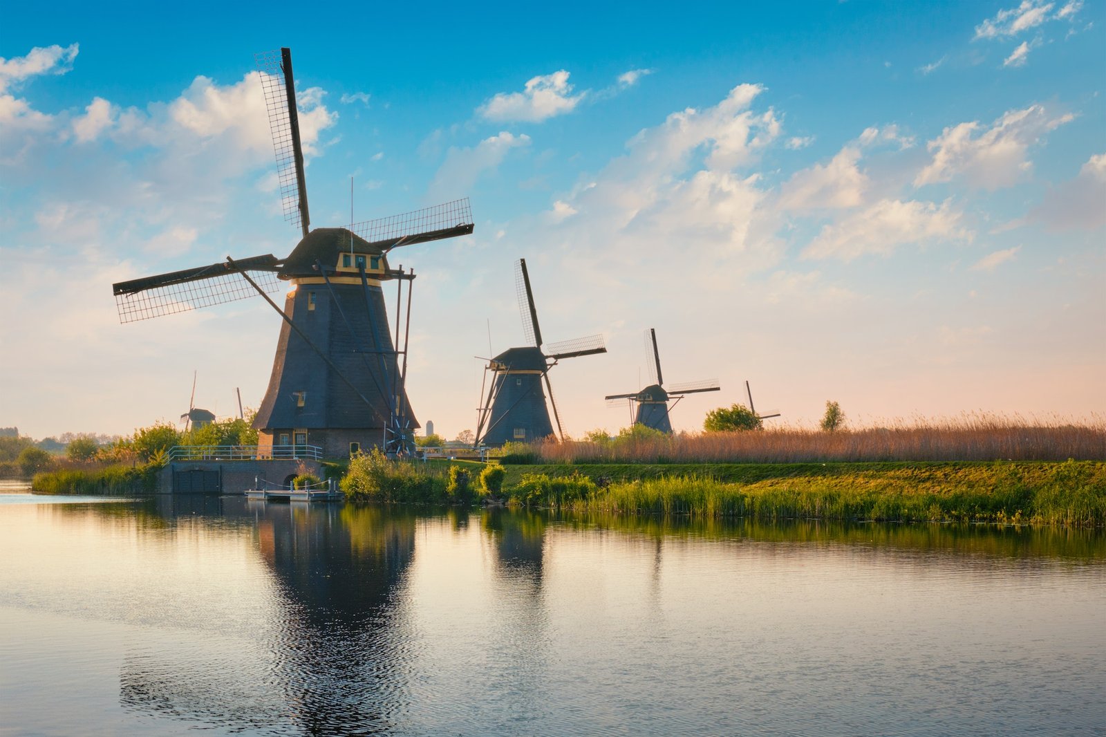 Windmills at Kinderdijk in Holland. Netherlands